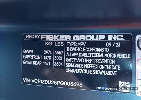 2023 Fisker Ocean One из США, поврежденный, VIN VCF1ZBU25PG005696